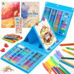 VigorFun Art Supplies, 240-Piece Drawing Art Kit, Gifts Art Set Case with Double Sided Trifold Easel, Includes Oil Pastels, Crayons, Colored Pencils, Watercolor Cakes, Sketch Pad (Blue)