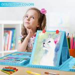 VigorFun Art Supplies, 240-Piece Drawing Art Kit, Gifts Art Set Case with Double Sided Trifold Easel, Includes Oil Pastels, Crayons, Colored Pencils, Watercolor Cakes, Sketch Pad (Blue)