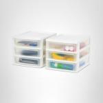 IRIS USA Medium 3-Drawer Desktop Organizer with Open Tray Top, 2 Pack, Plastic Drawer Storage Container for Stationery Art Craft Supplies, White