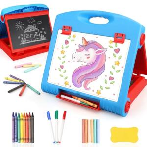 STEAM Life Tabletop Easel for Kids Art Easel for 3 4 5 Toddler Art Easel for Kids Chalkboard White Board for Kid Easel Set Dry Erase Board Portable Desktop Painting Easel