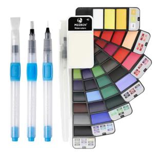 MEEDEN Travel Watercolor Paint Set: Portable 42 Assorted Water Colors Paint Kit with 4 Brushes