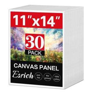 ESRICH Canvases for Painting 11x14, 30 Pack Canvas Boards for Painting Cotton Primed Acid Free Blank Canvas Panels for Oil Paint, Watercolor, Acrylic Paint, Gouache and Tempera.