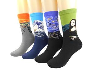 Famous Painting for Men's Art Patterned Casual Crew Socks (4 Pairs)