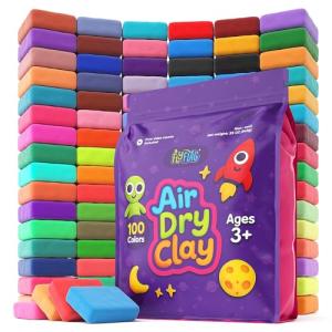 FlyFlag Air Dry Clay - 100 Colors, Soft & Ultra Light, Modeling Clay for Kids with Tools and Tutorials