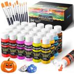 GOTIDEAL Acrylic Paint Set with Paint Brushes, 24 Colors(59ml, 2 oz) Art Craft Paint for Adults and Kids, Perfect for Artist, Beginner, Ideal for Wood, Canvas, Rocks, Outdoor Painting Supplies