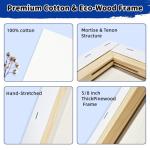 24-Pack Stretched Canvas Set in 8 Sizes – 100% Cotton with Natural Cottonseed Husk, 5/8” Deep Profile, Triple-Gesso Acid-Free White Canvas– for Acrylic, Oil & Mixed Media Painting