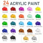 GOTIDEAL Acrylic Paint Set with Paint Brushes, 24 Colors(59ml, 2 oz) Art Craft Paint for Adults and Kids, Perfect for Artist, Beginner, Ideal for Wood, Canvas, Rocks, Outdoor Painting Supplies