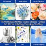 24-Pack Stretched Canvas Set in 8 Sizes – 100% Cotton with Natural Cottonseed Husk, 5/8” Deep Profile, Triple-Gesso Acid-Free White Canvas– for Acrylic, Oil & Mixed Media Painting