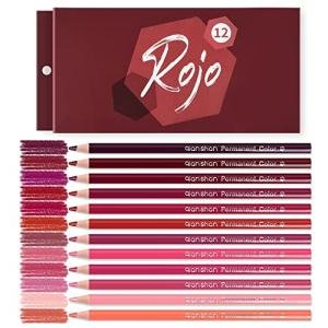 qianshan 12 Red Colored Pencils Oil Based Pre-sharpened Wooden Colored Pencil Set for Adults Coloring Books Drawing Sketching Art Supplies, No Duplicates