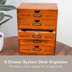 Vintage 5-Drawer Wooden Desk Organizer - Craft Storage Drawers - Rustic Shelf Drawer - Ideal Home Office Organizers and Accessories - Embroidery Floss - Apothecary Cabinet, Art Storage I Stackable