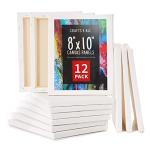 Crafts 4 All Stretched Canvas Boards for Painting - 12 Pack of 8x10 Blank Art Canvases, Framed Canvas for Painting with Acrylic & Oil Paint, Pencil, Pastels, Charcoal