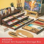 MEEDEN 4-Drawer Art Supply Storage Box - Large Capacity Multi-Function Beech-Wood Pencil Box with Drawer & Compartments for Organizing Pastels, Pencils, Pens, Markers, Brushes & Stamp, Walnut