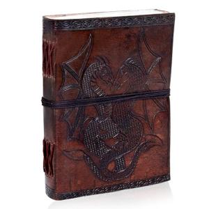 AzureGreen DOUBLE DRAGON Blank Page BOOK Handcrafted Leather Writing Unlined 5 x 7 JOURNAL (Brown)
