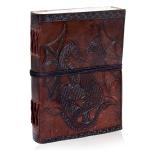 AzureGreen DOUBLE DRAGON Blank Page BOOK Handcrafted Leather Writing Unlined 5 x 7 JOURNAL (Brown)