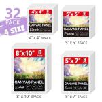 ESRICH Canvas for Painting, 32 Pack Multi-Size Canvas Boards for Painting 8pcs of Each 4x4, 5x5, 5x7, 8x10 Blank Canvases-Cotton Primed Painting Canvas Panels for Adult & Kids for Acrylic Oil Paint