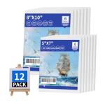 Pre-Stretched Canvases for Painting (12 Pack), Blank Painting Canvas for Adults & Kids, 5"x7" and 8"x10" Canvas – Each 6 Pack, 100% Cotton Pre-Primed, Suitable for Pouring, Acrylic and Oil Painting