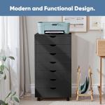 OLIXIS 7 Drawer Mobile File Cabinet Under Desk Storage Organization with Wheels Vertical Filing Chest Rolling Wood Small Desk Printer Stand for Home Office, 15.75"D x 18.74"W x 34.25"H, Black