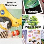 Non-Warping 100% Cotton Watercolor Paper Block - 20 Sheets of 160lb/350gsm Hot Press Water Color Art Supplies for Wet, Dry, and Mixed Media Painting, for Watercolor, Gouache, Acrylic (7 x 5'')