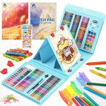 VigorFun Art Supplies, 240-Piece Drawing Art Kit, Gifts Art Set Case with Double Sided Trifold Easel, Includes Sketch Pads, Oil Pastels, Crayons, Colored Pencils, Watercolor Cakes, Stickers (Cyan)