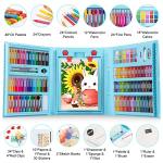 VigorFun Art Supplies, 240-Piece Drawing Art Kit, Gifts Art Set Case with Double Sided Trifold Easel, Includes Sketch Pads, Oil Pastels, Crayons, Colored Pencils, Watercolor Cakes, Stickers (Cyan)