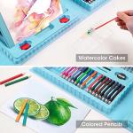 VigorFun Art Supplies, 240-Piece Drawing Art Kit, Gifts Art Set Case with Double Sided Trifold Easel, Includes Sketch Pads, Oil Pastels, Crayons, Colored Pencils, Watercolor Cakes, Stickers (Cyan)