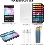 Blablaovy Watercolor Paint, 48 Colors Washable Paint Set, 6 Brush, 6 Refillable Water Brush Pen, Drawing Pad, Palette, Painting sets for Artists Beginners Adult, Water Color Paint Sets for Kids