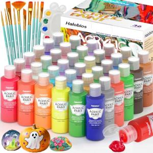 Halobios Acrylic Paint Set 36 Colors, Premium Acrylic Paints for Students & Adults, With Fluorescent Colors & Metallic Colors for Painting, Drawing & Art Supplies, DIY Arts and Crafts
