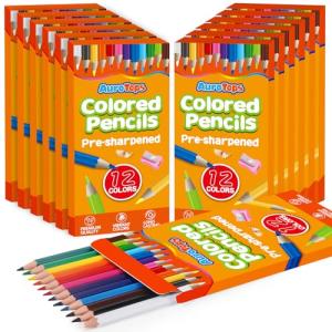AuroTops 12 Pack Colored Pencils,144 Count Pre-Sharpened Colored Pencils Bulk,12 Color Pencil for Classroom Prizes Gifts,Back to School Supplies,Coloring Pencil Art Supplies for Kids