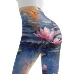 Irisjudy Painting Waterlilies Print Yoga Pants Oil Paint Art Flowers High Waisted Leggings for Women Workout Gym Sweatpants