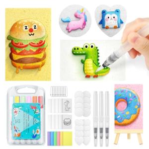 KETIEE Magic Puffy Paint: 58Pcs Magic Foam Texture Painting Kit, 3D Drawing DIY Art Set Include 32Pcs Foam Texture Paper, 12 Colors Acrylic Marker Pen, 3 Soft-tip Water Brush Pen, Magical Painting Kit