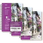 Funto Watercolor Pad 5.5x8.5, 3 Pack, 90 Sheets,140lb/300gsm, Double-Sided, Cold Press, Spiral Bound, Heavyweight Paper for Watercolor Painting
