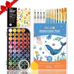 Funto Watercolor Set, 48 Color Paint Set, 10 Brushes, 30 Page Pad(9"x12"), 4 Refillable Pens & More, Painting Kit for Kids, Adults, Beginners