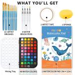 Funto Watercolor Set, 48 Color Paint Set, 10 Brushes, 30 Page Pad(9"x12"), 4 Refillable Pens & More, Painting Kit for Kids, Adults, Beginners