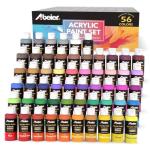 ABEIER Acrylic Paint Set, 56 Colors (2oz/60ml), Matte Finish, Waterproof, Rich Pigments, Non-Toxic Paints for Painting on Canvas Crafts Wood Ceramic, Fabric Ideal for Beginners and Students