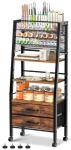 3-Tier Art Cart with Drawers & Lockable Wheels - Craft Organizer For Supplies, Brushes, Paints & Small Parts Storage, Utility Tool Art & Craft Paint Brush Holder for Home, Office (Rustic Brown)