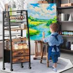 3-Tier Art Cart with Drawers & Lockable Wheels - Craft Organizer For Supplies, Brushes, Paints & Small Parts Storage, Utility Tool Art & Craft Paint Brush Holder for Home, Office (Rustic Brown)