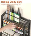 3-Tier Art Cart with Drawers & Lockable Wheels - Craft Organizer For Supplies, Brushes, Paints & Small Parts Storage, Utility Tool Art & Craft Paint Brush Holder for Home, Office (Rustic Brown)