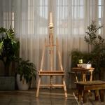 ATWORTH Studio Art Easel,Solid Beech Wood Artist Easel,Hold Canvas up to 48”, Adjustable A-Frame Lyre Style Painting Easel Stand with Storage Tray, Natural