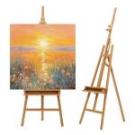 ATWORTH Studio Art Easel,Solid Beech Wood Artist Easel,Hold Canvas up to 48”, Adjustable A-Frame Lyre Style Painting Easel Stand with Storage Tray, Natural