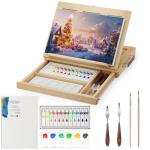 LUCYCAZ Tabletop Easel Set, Easel for Painting Canvases, Portable Wooden Art Easel Painting Kits for Adults Artist Kids, 12 Colors Acrylic Paints, 2 Brushes, Palette and Knives