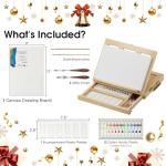 LUCYCAZ Tabletop Easel Set, Easel for Painting Canvases, Portable Wooden Art Easel Painting Kits for Adults Artist Kids, 12 Colors Acrylic Paints, 2 Brushes, Palette and Knives