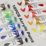 LUCYCAZ Tabletop Easel Set, Easel for Painting Canvases, Portable Wooden Art Easel Painting Kits for Adults Artist Kids, 12 Colors Acrylic Paints, 2 Brushes, Palette and Knives