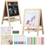 Tabletop Painting Wooden Art Easel for Kids - 4-in-1 Double-Sided Drawing Board for Toddlers 2-4, Chalkboard & Dry Whiteboard with Markers, Eraser, Magnetic Letters/Numbers & Flashcards