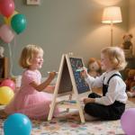 Tabletop Painting Wooden Art Easel for Kids - 4-in-1 Double-Sided Drawing Board for Toddlers 2-4, Chalkboard & Dry Whiteboard with Markers, Eraser, Magnetic Letters/Numbers & Flashcards