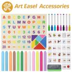 Tabletop Painting Wooden Art Easel for Kids - 4-in-1 Double-Sided Drawing Board for Toddlers 2-4, Chalkboard & Dry Whiteboard with Markers, Eraser, Magnetic Letters/Numbers & Flashcards
