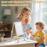 Tabletop Painting Wooden Art Easel for Kids - 4-in-1 Double-Sided Drawing Board for Toddlers 2-4, Chalkboard & Dry Whiteboard with Markers, Eraser, Magnetic Letters/Numbers & Flashcards