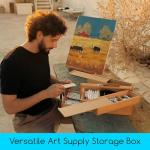 MEEDEN Artist Supply Storage Box - Portable Foldable Multi-Function Beech Wood Artist Tool & Brush Storage Box with Compartments & Drawer for Pastels, Pencils, Pens, Markers, Brushes