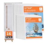 Stretched Canvas for Painting, 16 Pack Painting Canvas for Adults & Kids (8 of 8"x10" and 8 of 11"x14"), 4-Layer 8oz Primed 100% Cotton Canvas, Acid-Free, Warp-Free, for Acrylic and Oil Painting