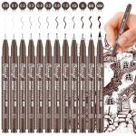 Bianyo Sepia Tone Drawing Pen Set, 12 Assorted Sizes Sketch Liner, Water-Resistant Archival and Pigment Ink Art Pens, Precision Drawing and Sketching Kit
