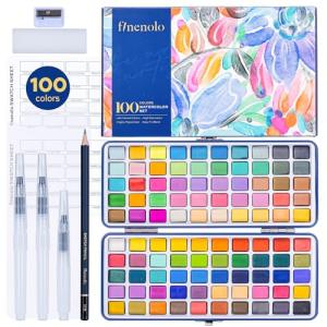 Finenolo 100 Colors Watercolor Paint Set with Metallic, Macaron & Fluorescent Colors-Professional Grade Watercolor Paints for Artists, Beginners & Illustrators, Ideal for Blending, Layering & Creative Artwork